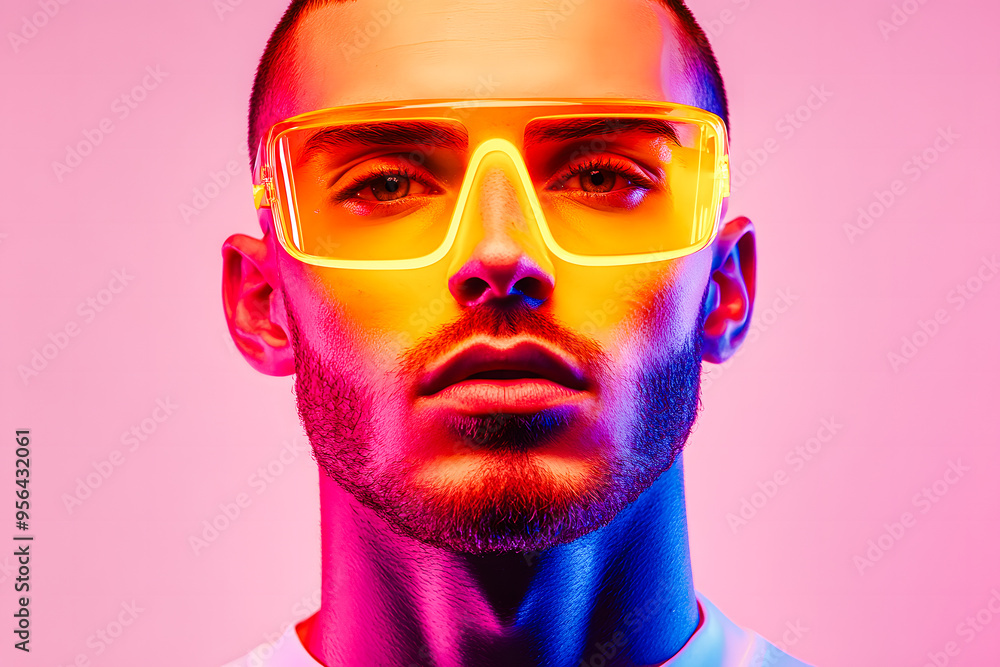 Homme avec des lunettes sous un éclairage fluo Homme avec des lunettes sous un éclairage fluo
