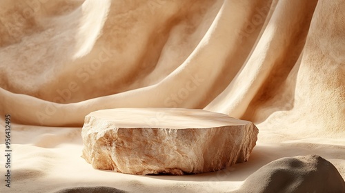 Wallpaper Mural Natural Rock stone pedestal Podium on beige background Template for mockup banner front view stand stage for natural skin care and cosmetic design concept : Generative AI Torontodigital.ca