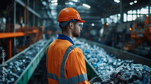 Worker overseeing the sorting and processing of refusederived fuel RDF in an industrial facility highlighting the recycling and waste management process in the renewable energy sector : Generative AI photo