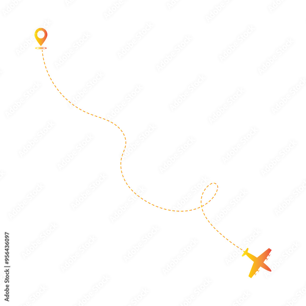 Colorful Airplane Dotted Path Silhouette Isolated on White Background, Vector Graphic Design. Colorful Airplane Dotted Path Silhouette Isolated on White Background, Vector Graphic Design.