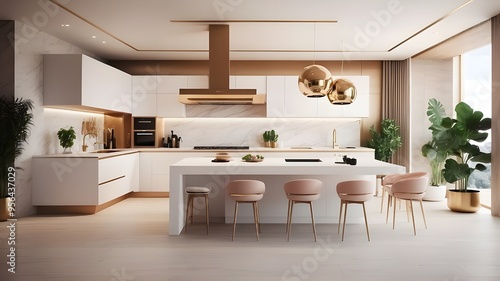 Modern, opulent kitchen interior with an island. utilizing generative artificial intelligence