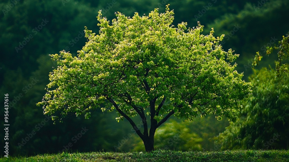 Obraz premium A green tree in full bloom, vibrant and full of life