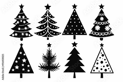 Christmas trees silhouettes set isolated on white background, collection of christmas new year trees vector icon illustration