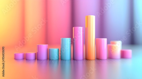 Colorful 3D Bar Chart, Growth, Abstract Background