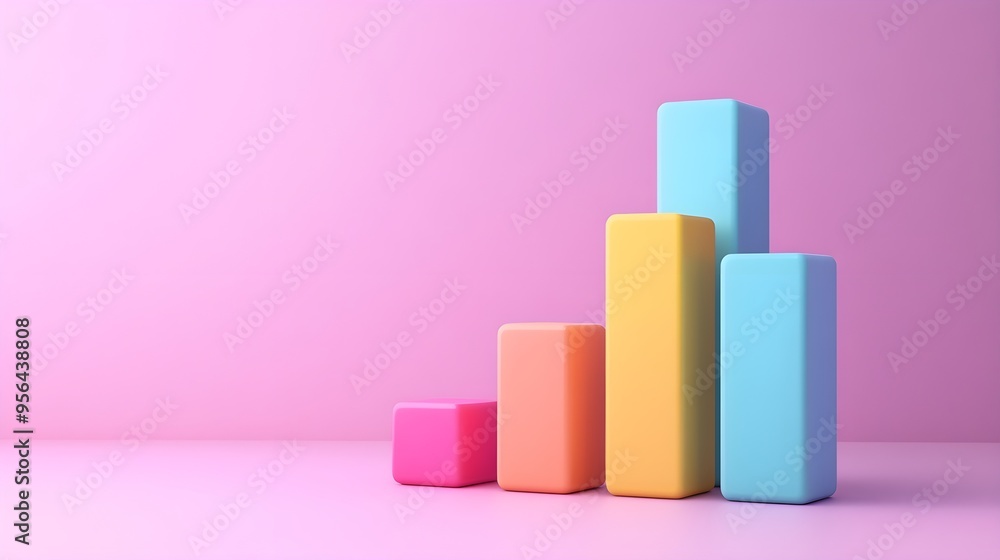 Colorful 3D Bar Chart on Pink Background Colorful 3D Bar Chart on Pink Background