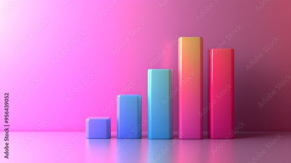 Colorful 3D Bar Graph on Pink Background Colorful 3D Bar Graph on Pink Background
