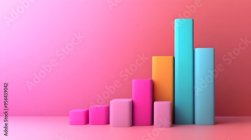 Colorful 3D Bar Graph on Pink Background - Growth & Success