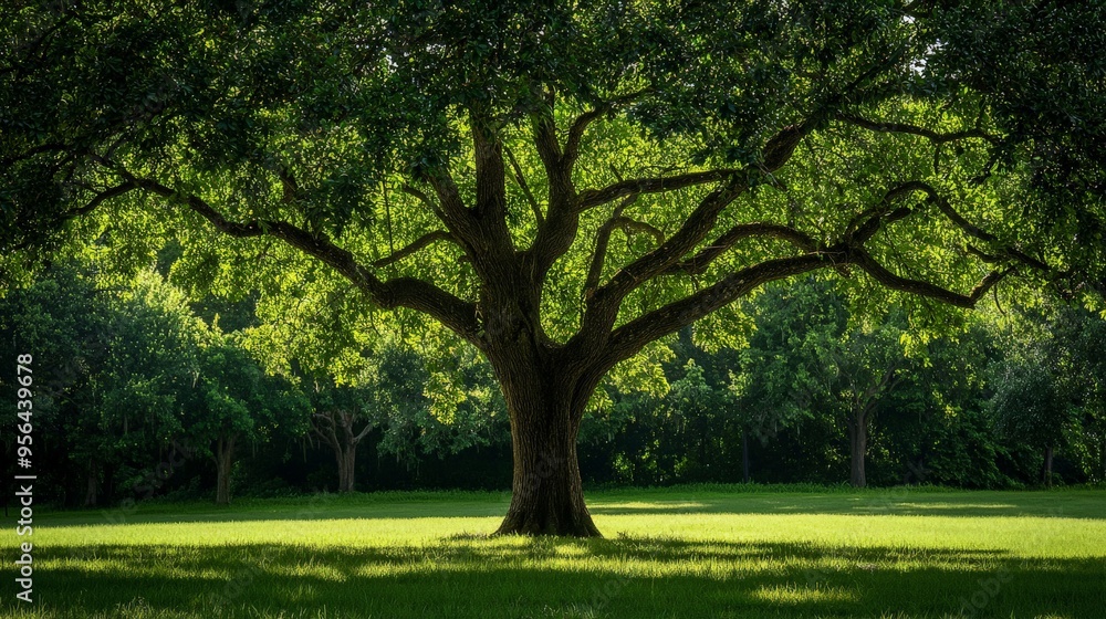 A green tree with dense foliage, providing shade and shelter A green tree with dense foliage, providing shade and shelter