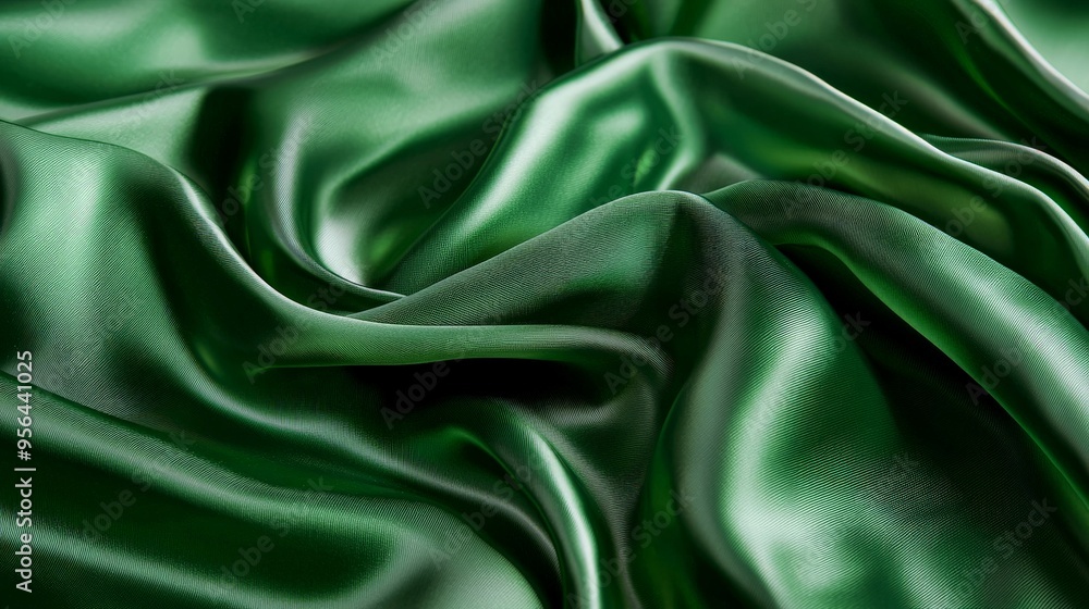 A green silk fabric draped elegantly, smooth and glossy A green silk fabric draped elegantly, smooth and glossy
