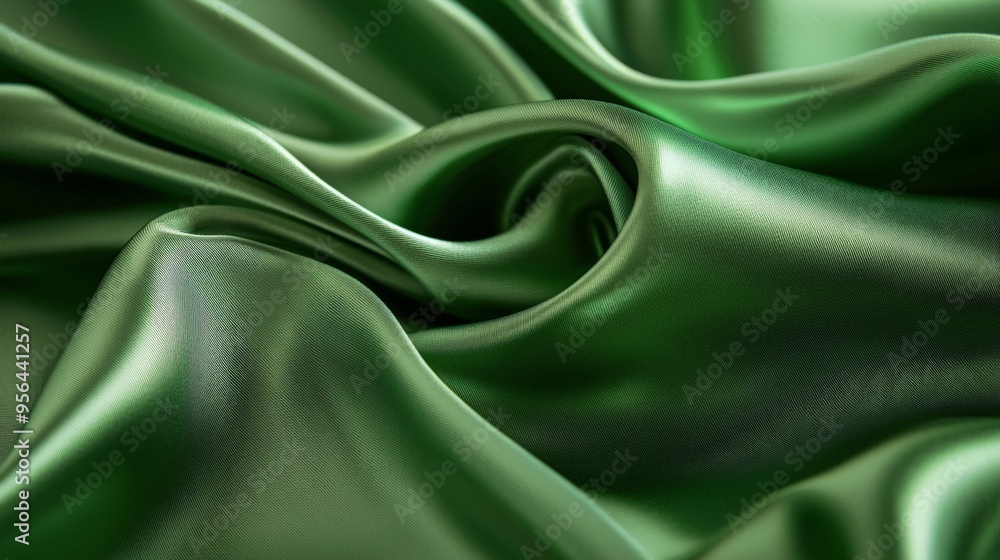 A green silk fabric draped elegantly, smooth and glossy A green silk fabric draped elegantly, smooth and glossy