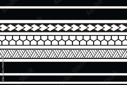 Polynesian tattoo tribal band design. Samoan tattoo tribal ornament border.
 Decorative seamless pattern.