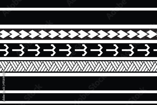 Polynesian tattoo tribal band design. Samoan tattoo tribal ornament border.
 Decorative seamless pattern.