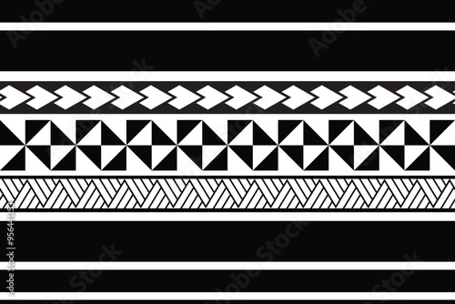 Polynesian pattern tribal tattoo border. Tribal tattoo geometric fore arm samoan band. Tattoo eps forearm samoan sleeve bracelet. Fabric seamless isolated hawaiian pattern on white background.