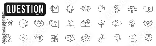 Question mark line icon set. Ask, help, speech, answer, chat etc. Editable stroke. Part 3