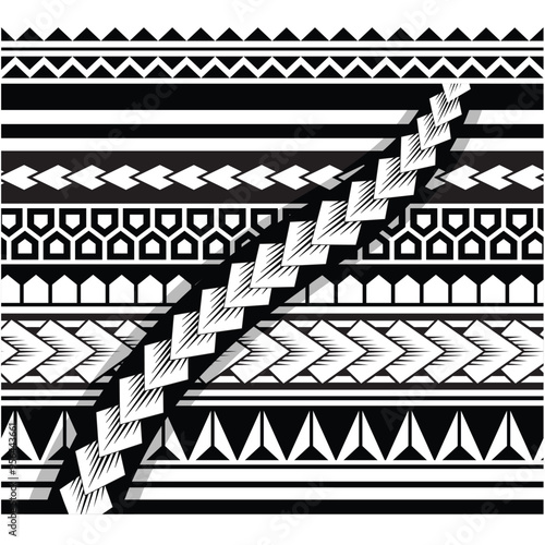Polynesian tattoo tribal band design. Samoan tattoo tribal ornament border.
 Decorative seamless pattern.