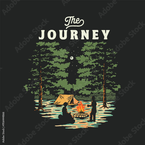 campfire illustration adventure graphic forest design outdoor vintage nature 
