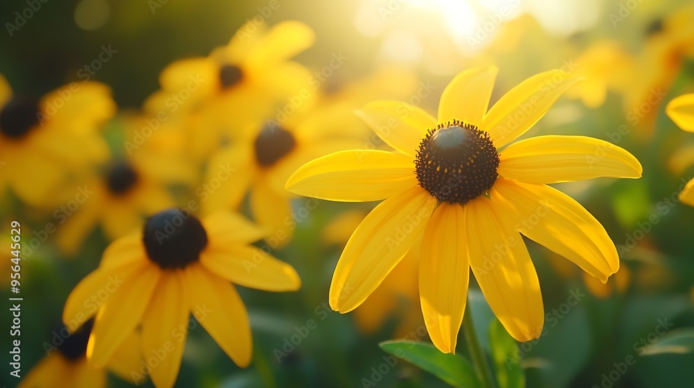 Φωτογραφία Bright yellow flowers of rudbeckia commonly known as coneflowers or black eyed s
