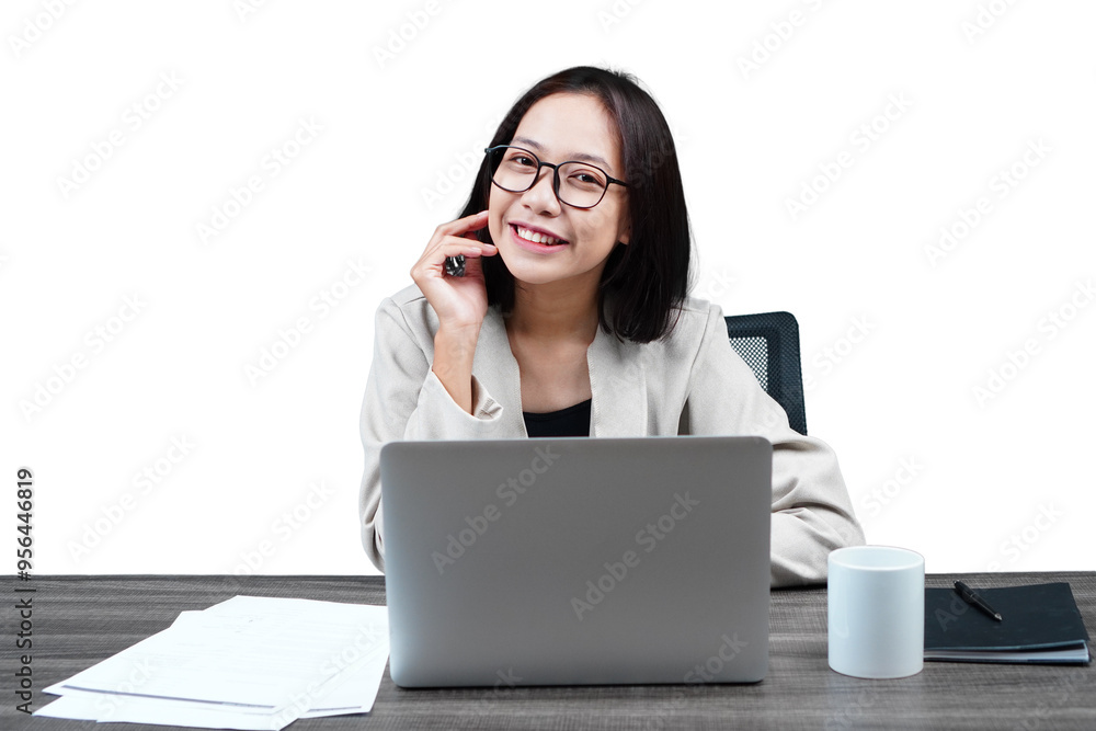 Woman at an office desk isolated transparent Woman at an office desk isolated transparent