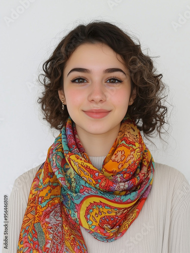 A young woman with curly ha...