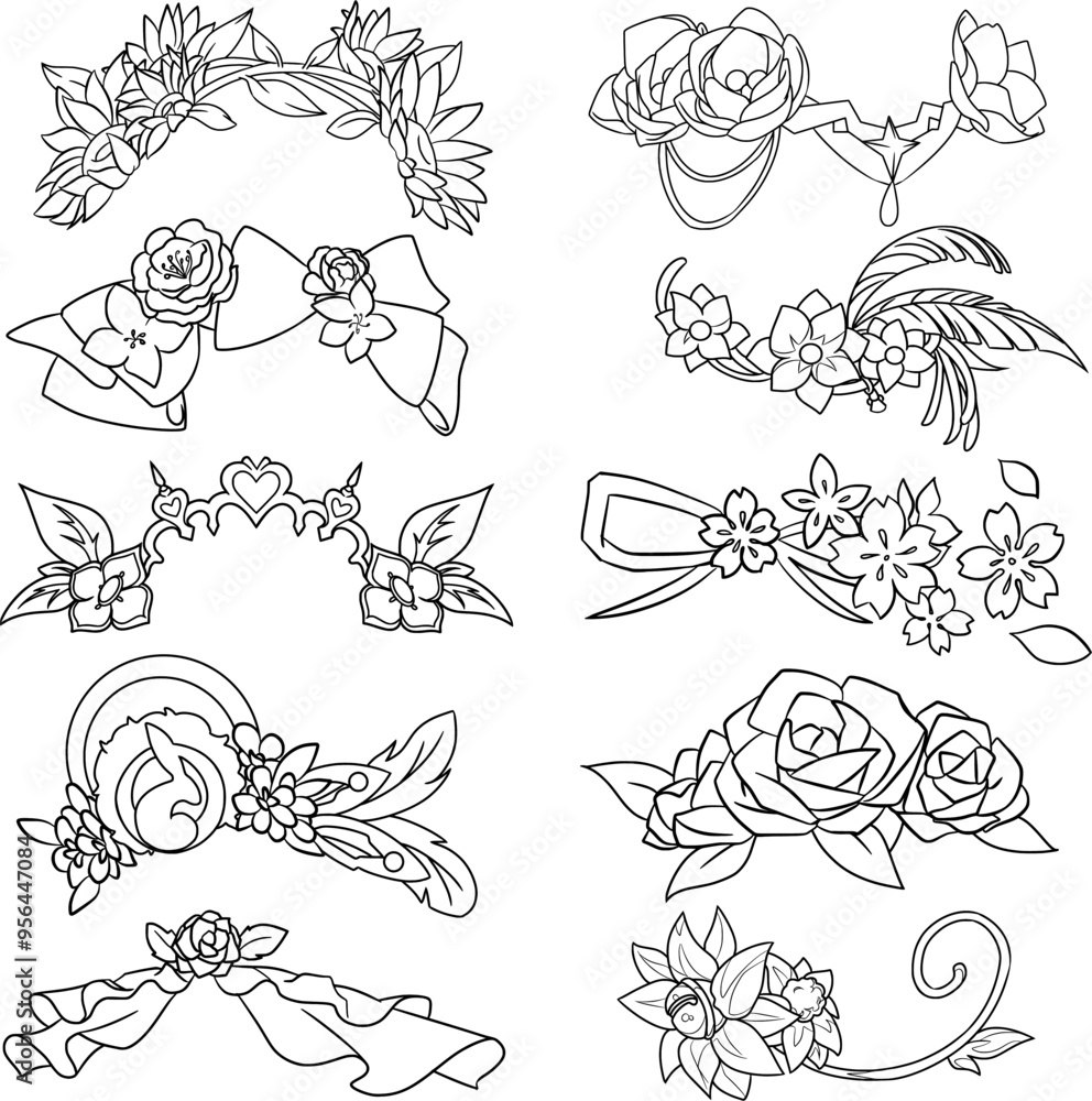 set of hand drawn flower frame set of hand drawn flower frame