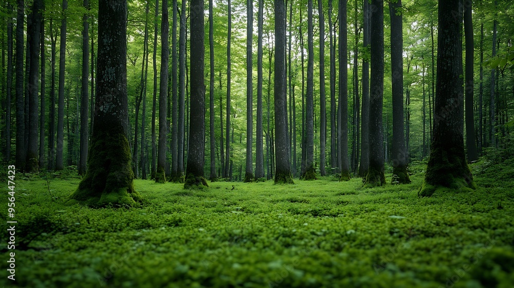 green woods panorama natural landscape : Generative AI green woods panorama natural landscape : Generative AI