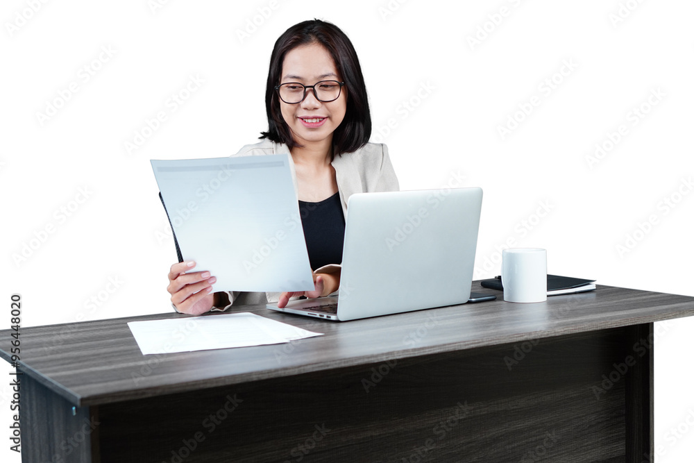 Woman at an office desk isolated transparent Woman at an office desk isolated transparent