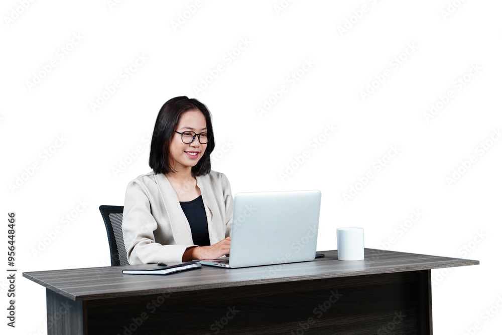 Woman at an office desk isolated transparent Woman at an office desk isolated transparent
