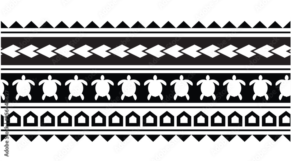 Polynesian tattoo tribal band design. Samoan tattoo tribal ornament border.
Decorative seamless pattern. Polynesian tattoo tribal band design. Samoan tattoo tribal ornament border.
Decorative seamless pattern.