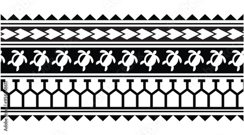 Polynesian tattoo tribal band design. Samoan tattoo tribal ornament border.
 Decorative seamless pattern.
