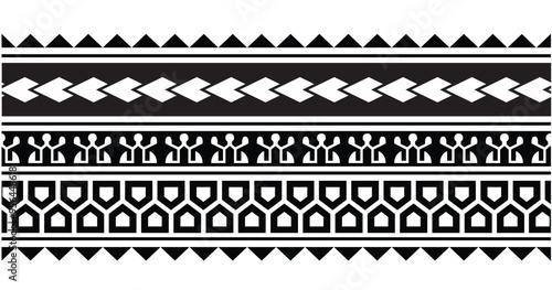 Polynesian pattern tribal tattoo border. Tribal tattoo geometric fore arm samoan band. Tattoo eps forearm samoan sleeve bracelet. Fabric seamless isolated hawaiian pattern on white background.