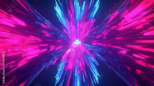 Wallpaper Mural Abstract digital art with glowing lines of pink and blue radiating outward from the center. Torontodigital.ca