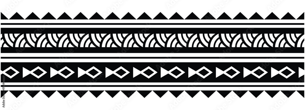Polynesian tattoo tribal band design. Samoan tattoo tribal ornament border.
Decorative seamless pattern. Polynesian tattoo tribal band design. Samoan tattoo tribal ornament border.
Decorative seamless pattern.