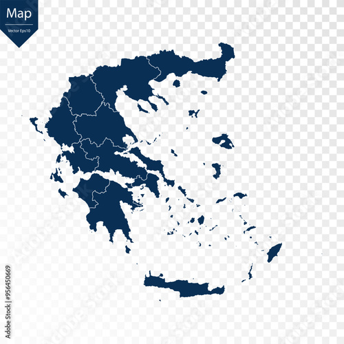 Transparent - High Detailed Blue Map of Greece. Vector eps10.	
