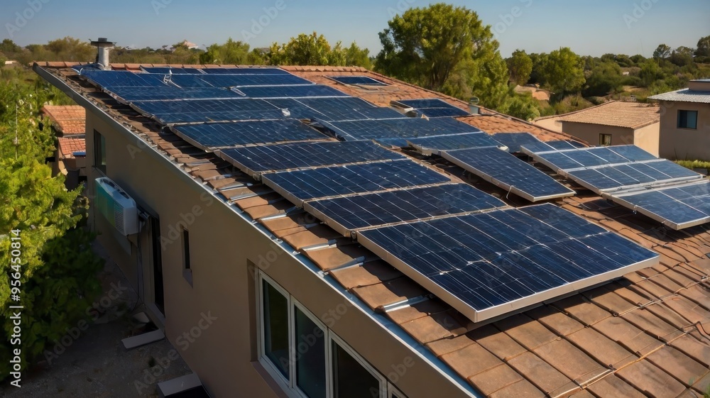 Solar panel on roof generating green power Solar panel on roof generating green power
