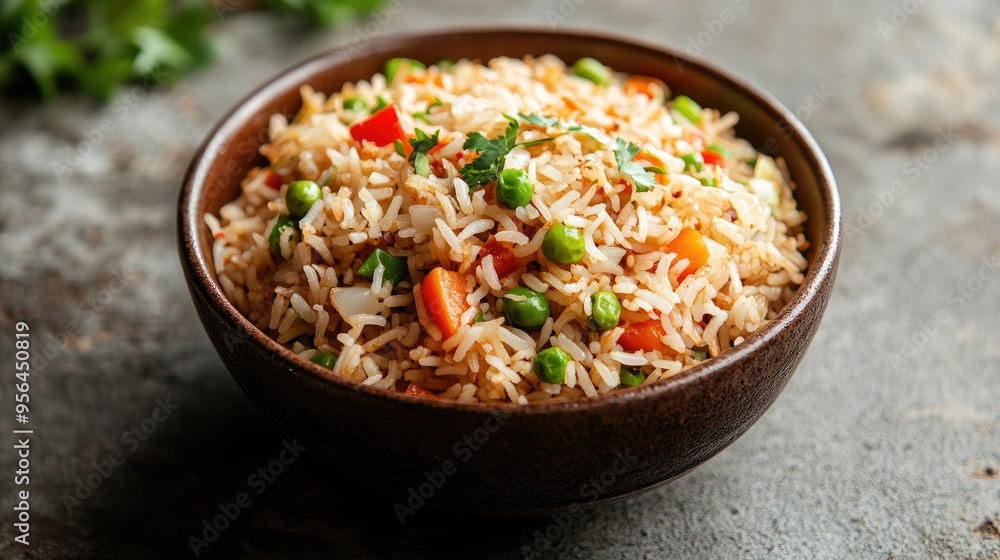 Bowl of vegetable fried rice. Perfect for showcasing Asian cuisine or a delicious meal. Bowl of vegetable fried rice. Perfect for showcasing Asian cuisine or a delicious meal.