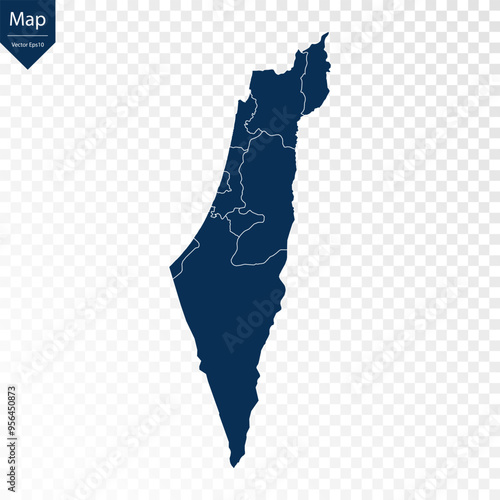 Transparent - High Detailed Blue Map of Israel. Vector eps10.	
