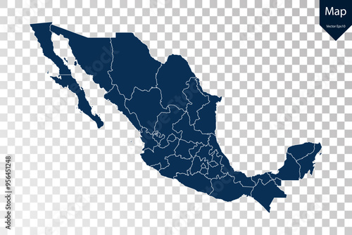 Transparent - High Detailed Blue Map of Mexico. Vector eps10.	
