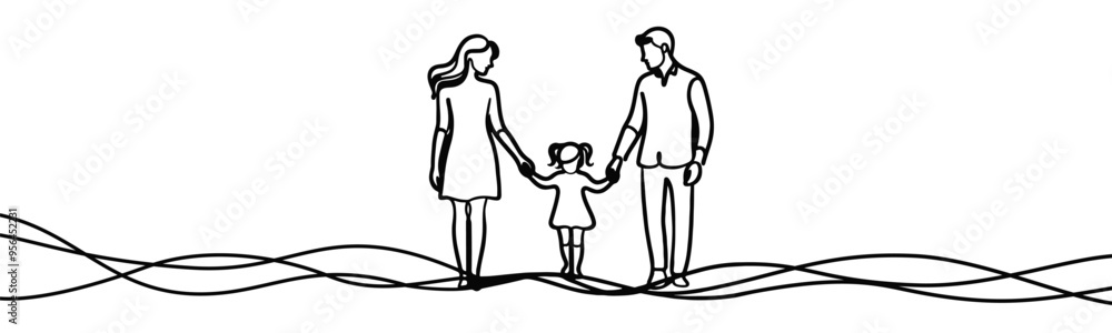 vector icon in flat single line style on white background with image of family holding hands
