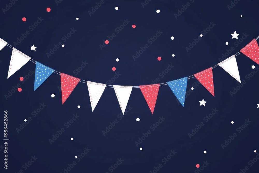 Fototapeta premium red, white, and blue bunting against a dark navy gradient background 