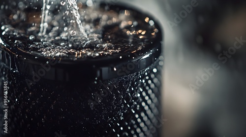 Detailed Macro Photograph Showcasing the Intricate Installation Process of a Carbon Water Filter Highlighting the Fine Particles and Filter Material Structure