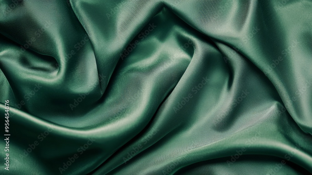 Fototapeta premium A green fabric with a subtle sheen and soft folds, creating a luxurious atmosphere