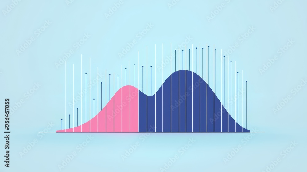Two Overlapping Distribution Examples Dual-colored overlapping distribution curves on light blue background ...