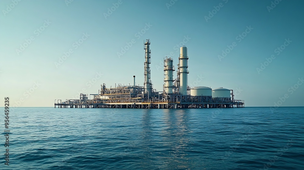 Petrochemical plant industrial equipment by the sea : Generative AI Petrochemical plant industrial equipment by the sea : Generative AI