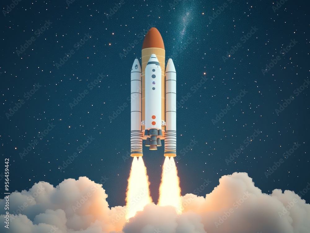A stunning rocket launching into the starry night sky, symbolizing exploration and adventure in space travel. A stunning rocket launching into the starry night sky, symbolizing exploration and adventure in space travel.