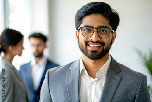 Positive Indian Business Attendee with Glasses at Event 