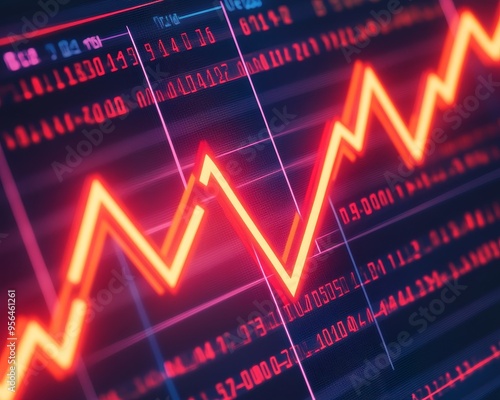 A vibrant financial graph depicting rising trends with red lines and data points, symbolizing growth and market analysis.