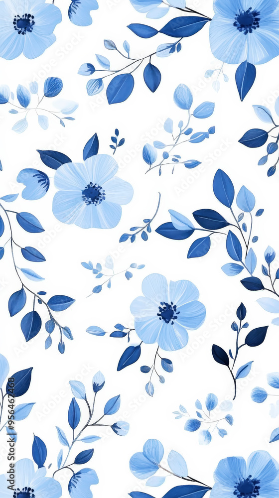 Aesthetic modern pattern with small boho flowers, white and pastel blue colors, invitation template. Generative AI Aesthetic modern pattern with small boho flowers, white and pastel blue colors, invitation template. Generative AI