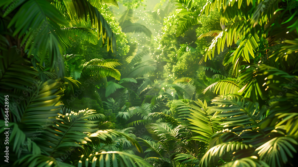 Fototapeta premium Lush Green Foliage in Tropical Jungle
