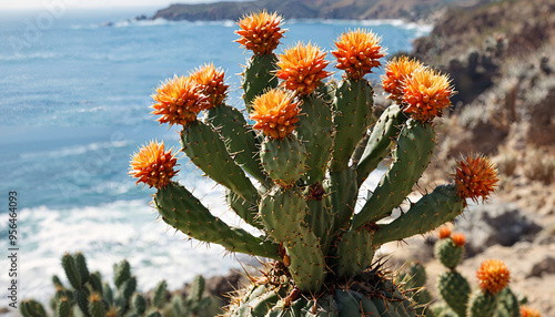 Cactus en fleurs en bord de mer