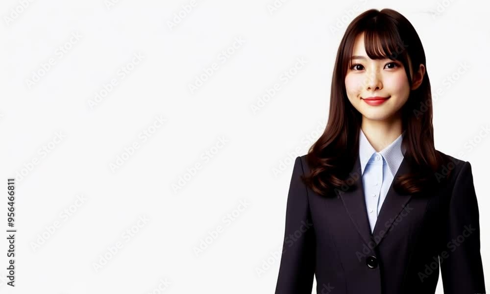 a beautiful asian woman wearing a black suit on a white background a beautiful asian woman wearing a black suit on a white background